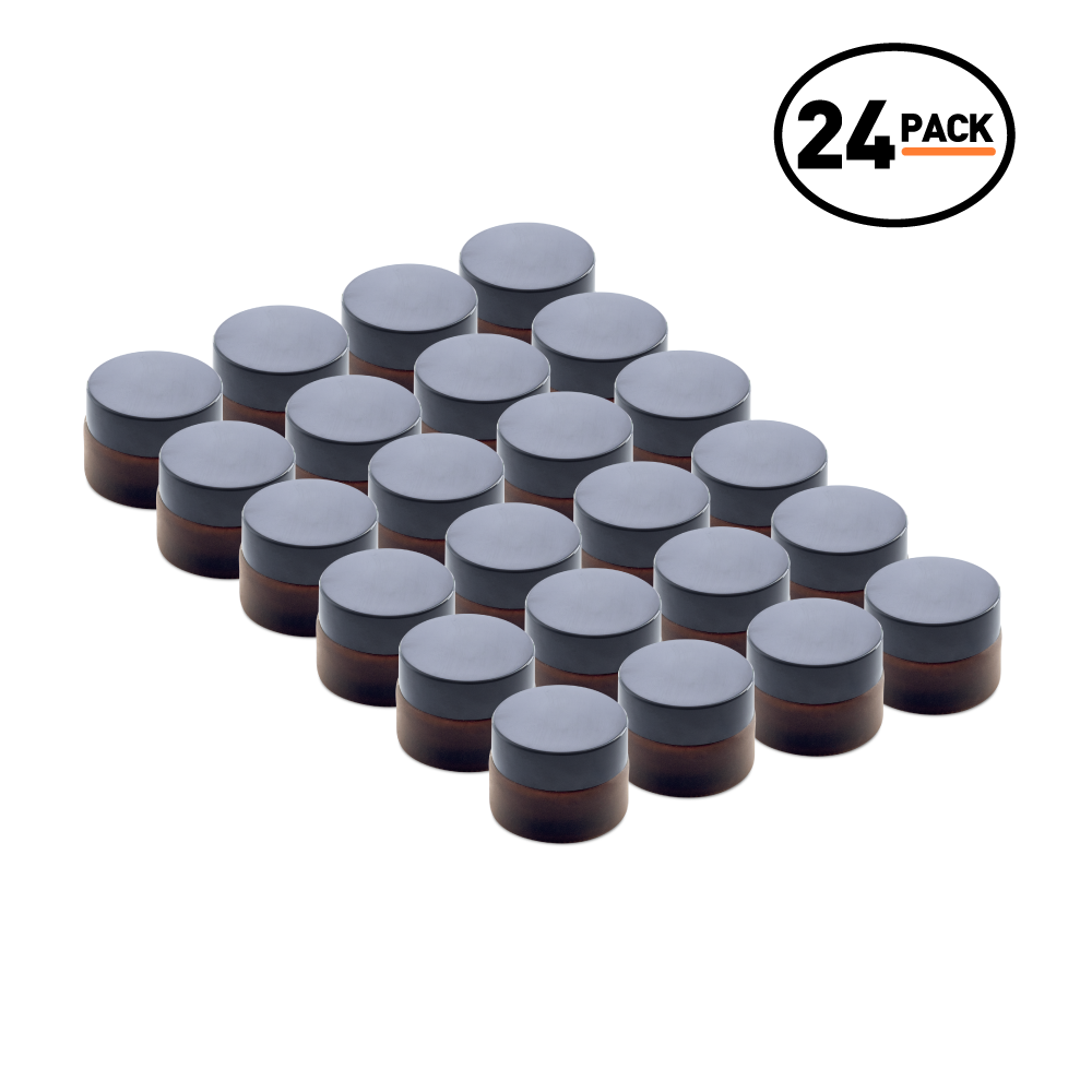 0.5 oz Amber Frosted Glass Jars With Black Lids (24 Pack)