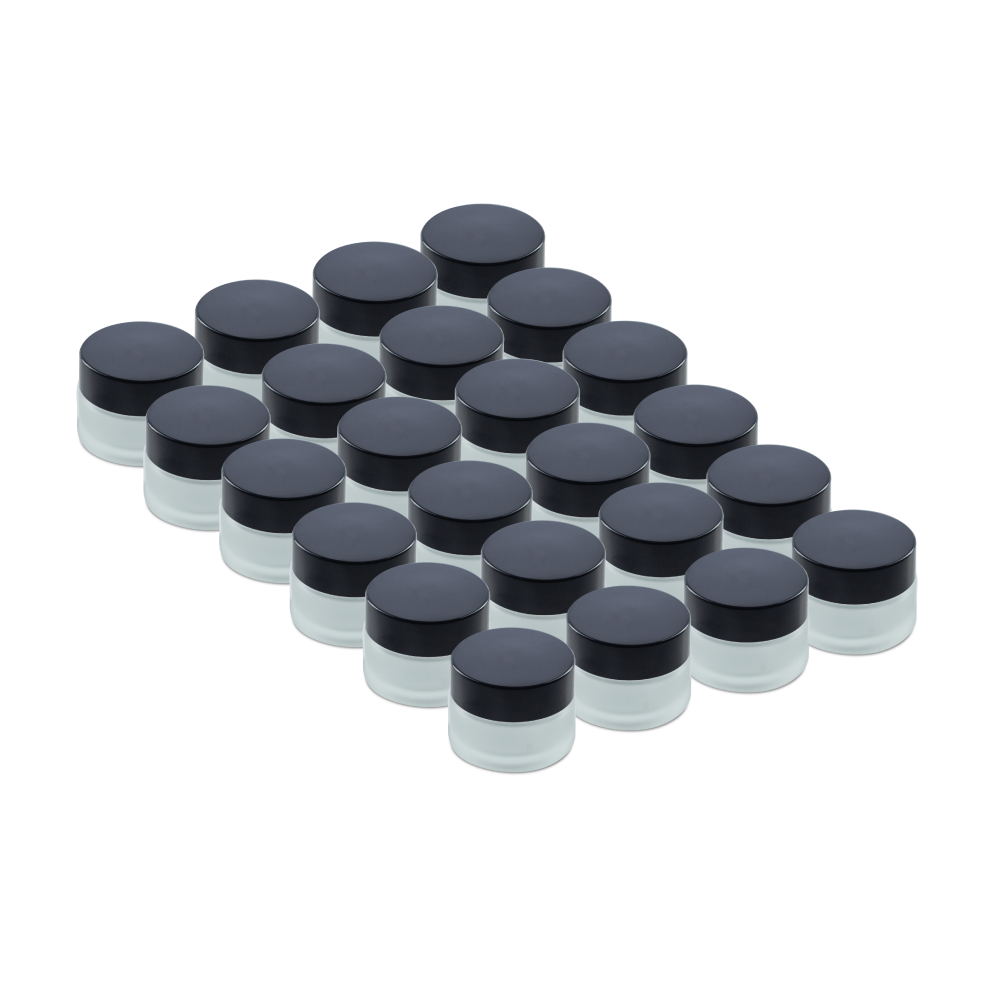 0.5 oz Clear Frosted Glass Jars With Black Lids