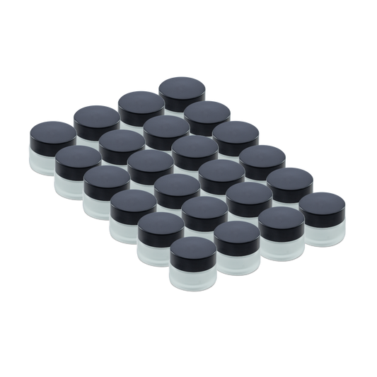 0.5 oz Clear Frosted Glass Jars With Black Lids (24 Pack)