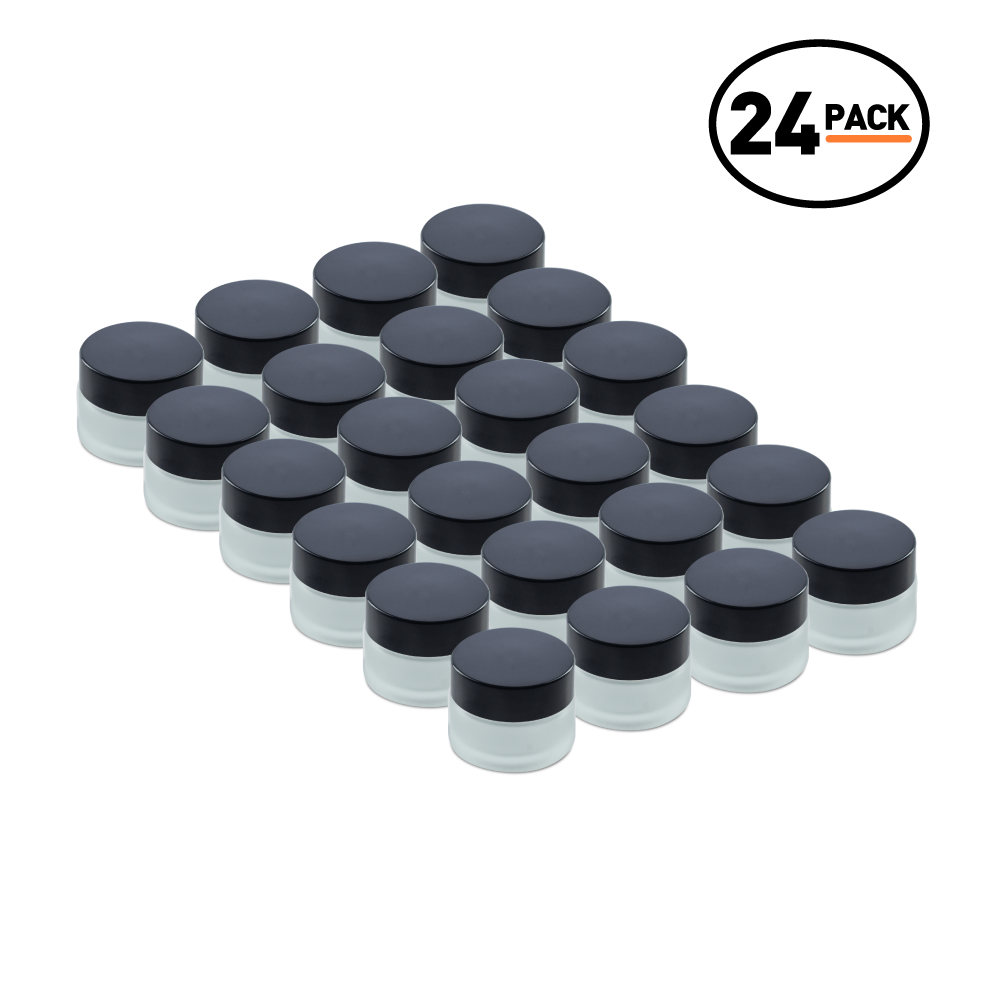 0.5 oz Clear Frosted Glass Jars With Black Lids (24 Pack)