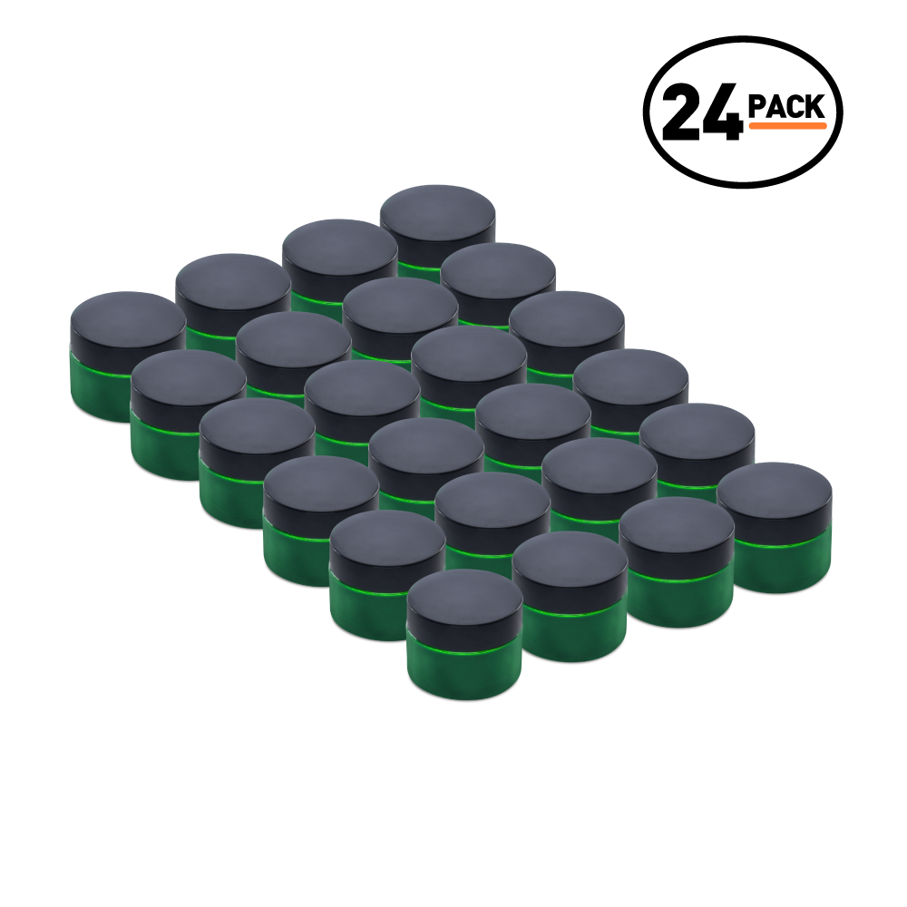 0.5 oz Green Glass Jars With Black Lids (24 Pack)