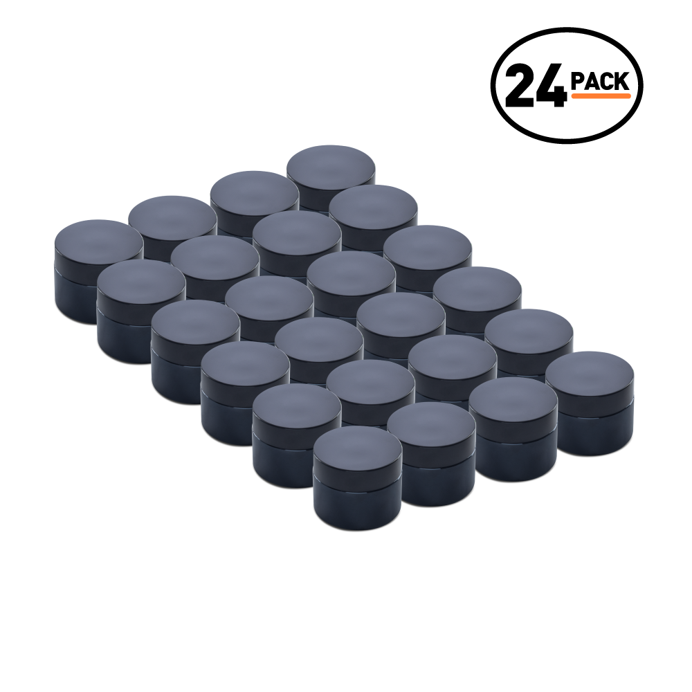 1.7 oz Black UV Glass Jars With Black Lids (24 Pack)