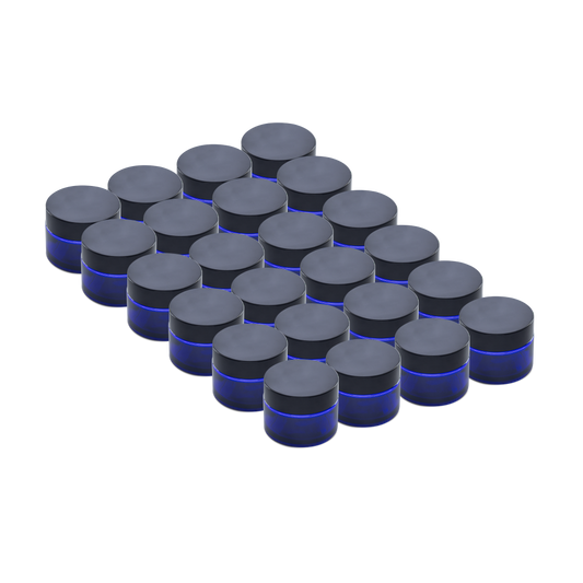 1.7 oz Blue Glass Jars With Black Lids 