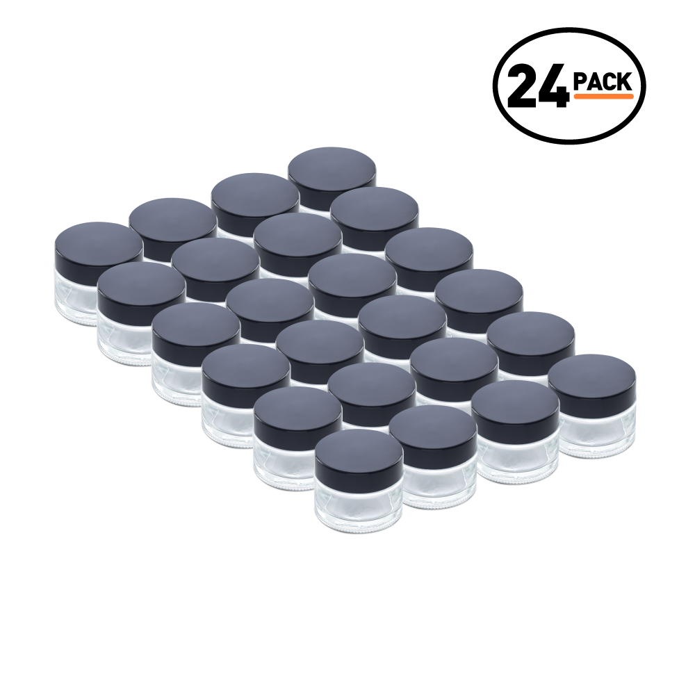 1.7 oz Clear Glass Jars With Black Lids (24 Pack)