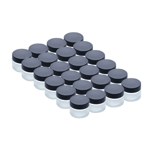 1.7 oz Clear Frosted Glass Jars With Black Lids (24 Pack)