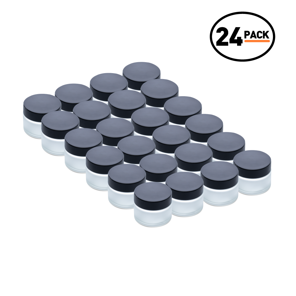 1.7 oz Clear Frosted Glass Jars With Black Lids (24 Pack)