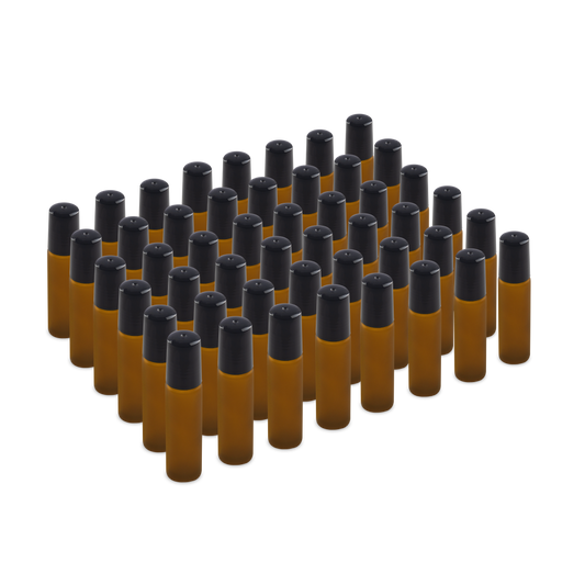 10 ml Amber Frosted Glass Roll On Bottle With SS Ball and Black PP Cap