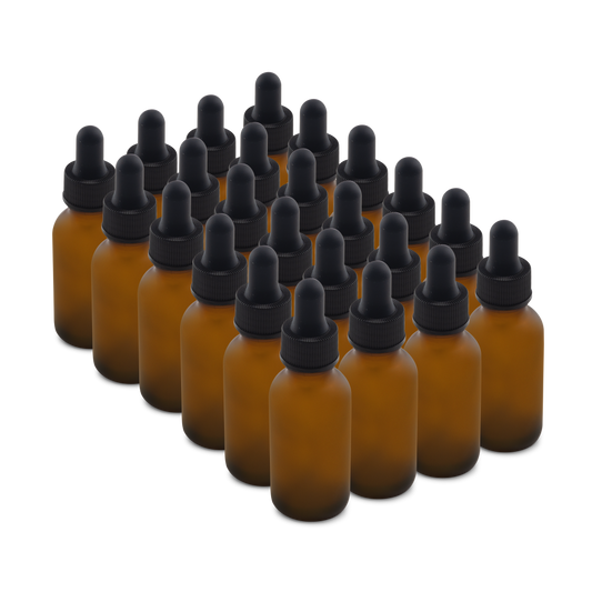 1 oz Amber Frosted Glass Boston Round Bottle With Black Dropper (24/72 Pack)