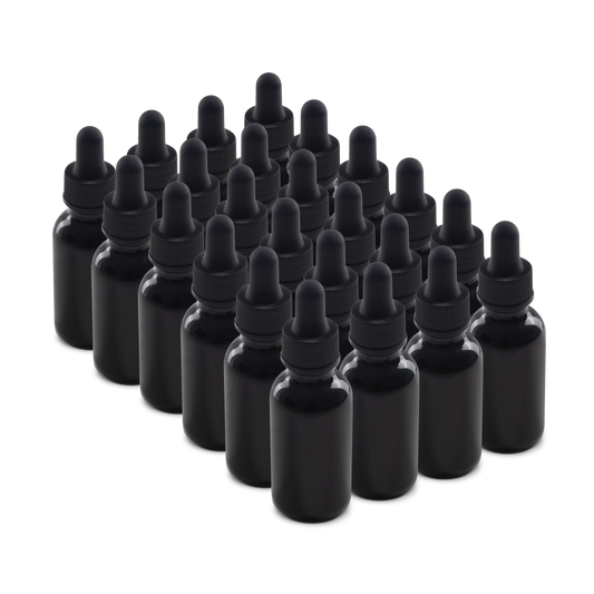 1 oz Black UV Glass Boston Round Bottle With Black Dropper