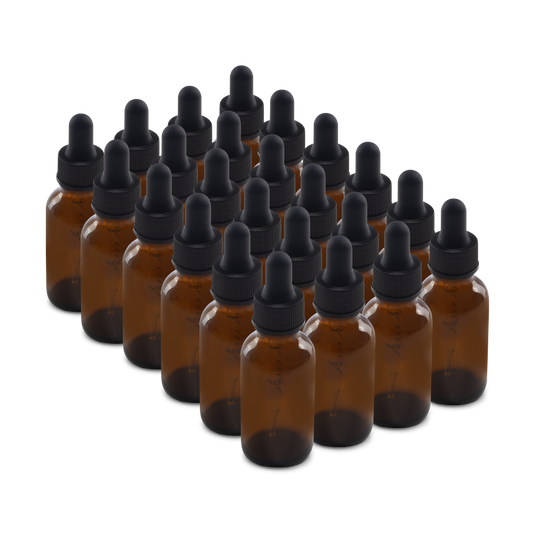 1 oz Amber Glass Boston Round Bottle With Black Dropper (24/72 Pack)