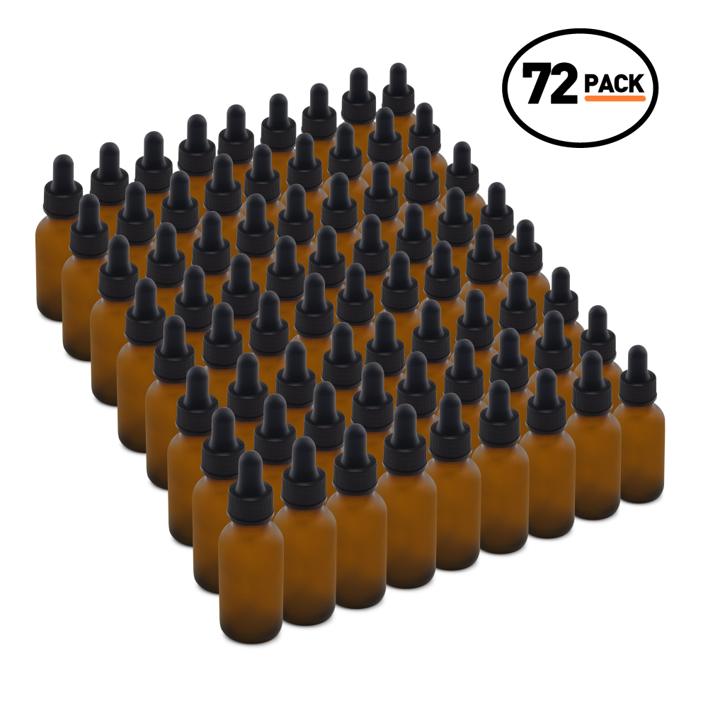 1 oz Amber Frosted Glass Boston Round Bottle With Black Dropper (24/72 Pack)