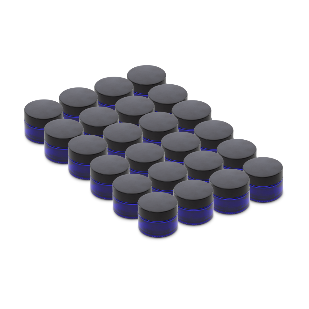 1 oz Blue Glass Jars With Black Lids (24 Pack)