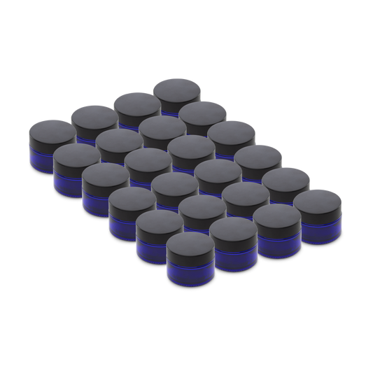 1 oz Blue Glass Jars With Black Lids (24 Pack)