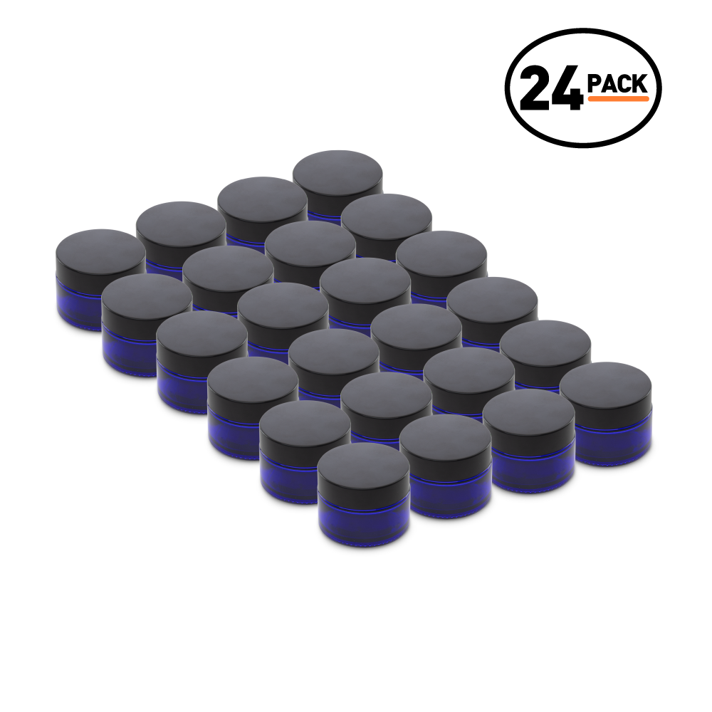 1 oz Blue Glass Jars With Black Lids (24 Pack)