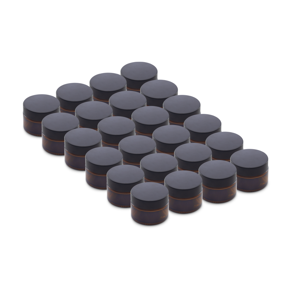 1 oz Amber Glass Jars With Black Lids (24 Pack)