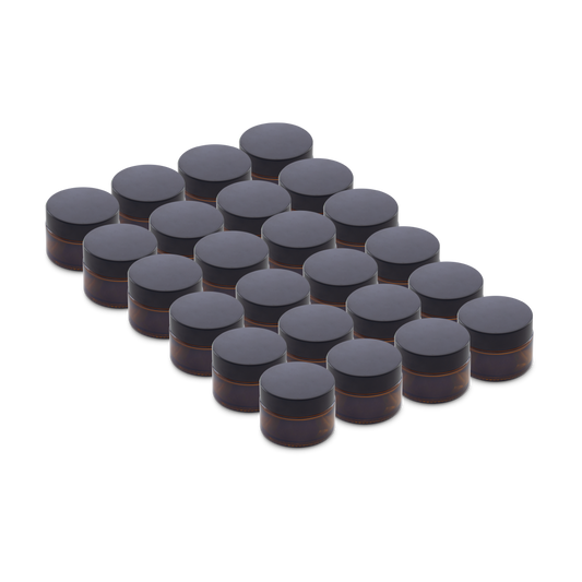 1 oz Amber Glass Jars With Black Lids (24 Pack)