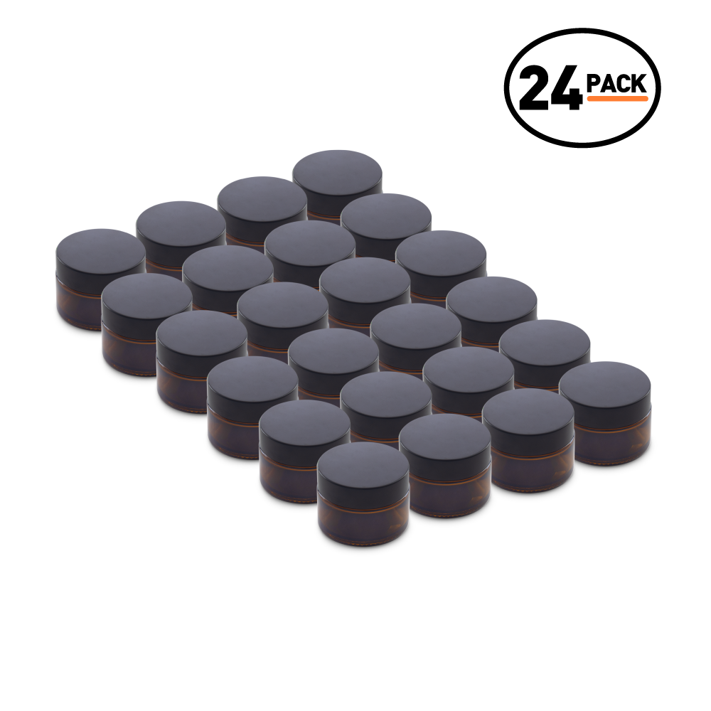 1 oz Amber Glass Jars With Black Lids (24 Pack)