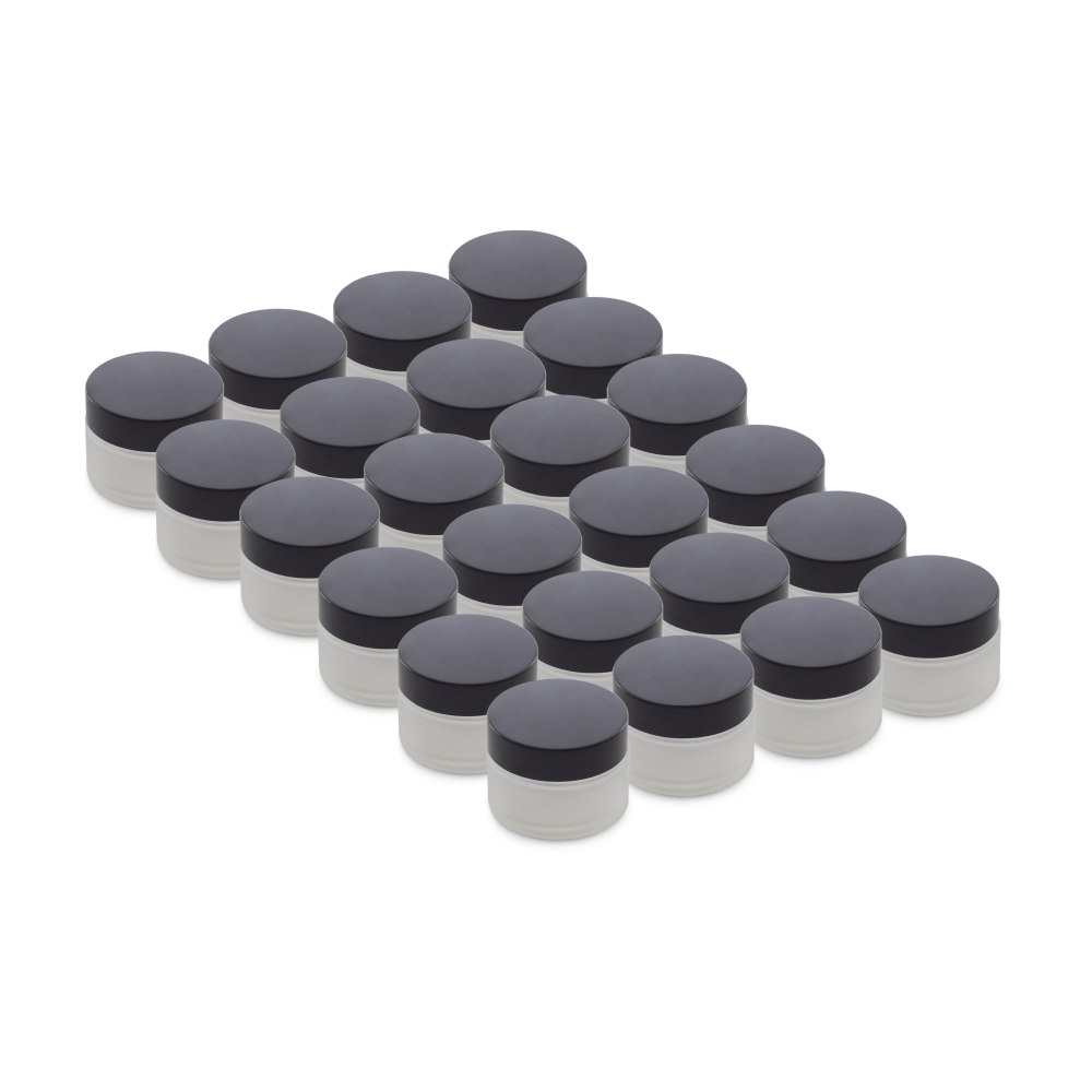 1 oz Clear Frosted Glass Jars With Black Lids (24 Pack)