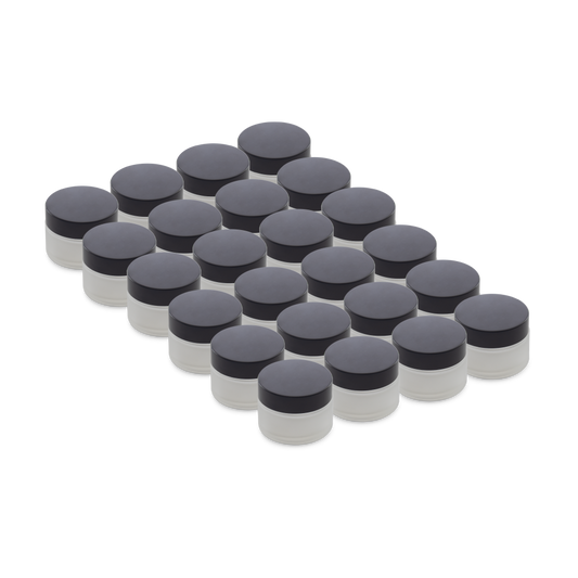 1 oz Clear Frosted Glass Jars With Black Lids (24 Pack)