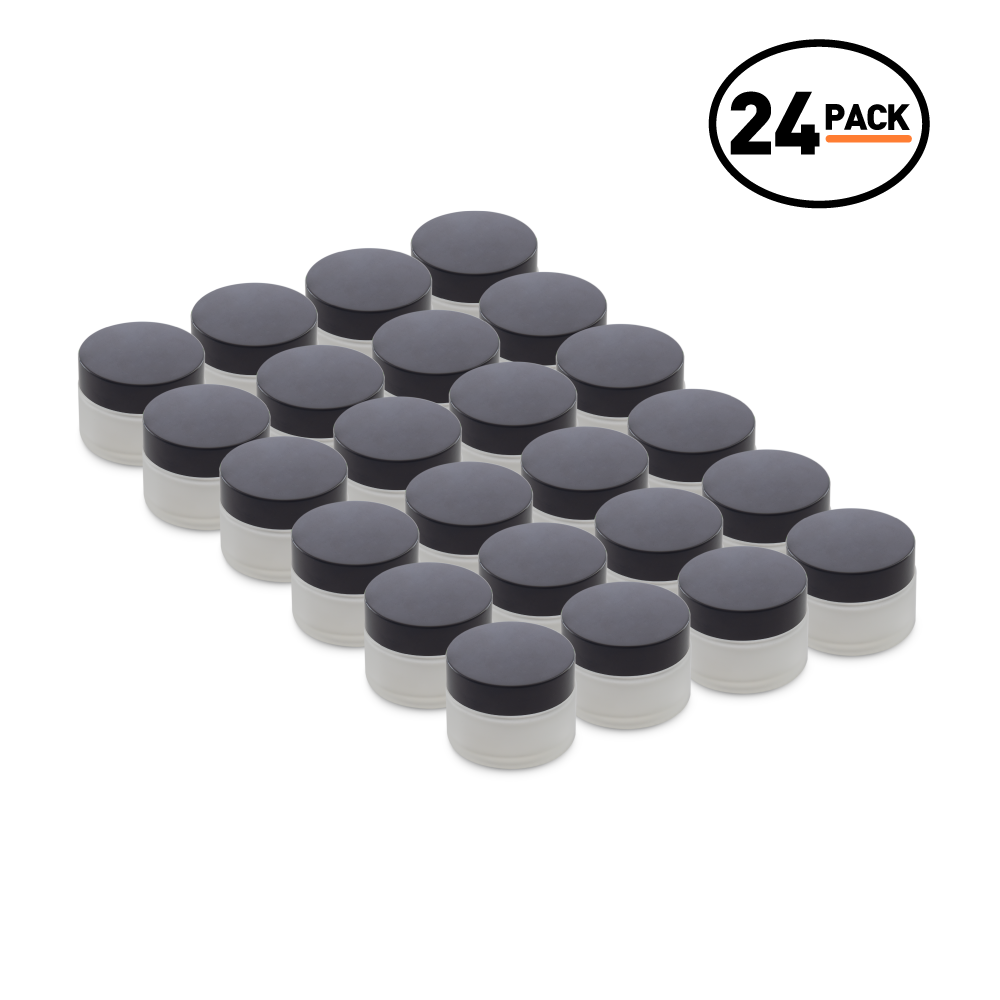 1 oz Clear Frosted Glass Jars With Black Lids (24 Pack)