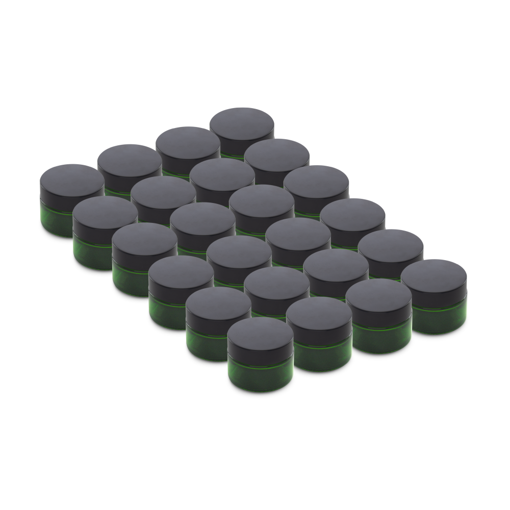 1 oz Green Glass Jars With Black Lids (24 Pack)