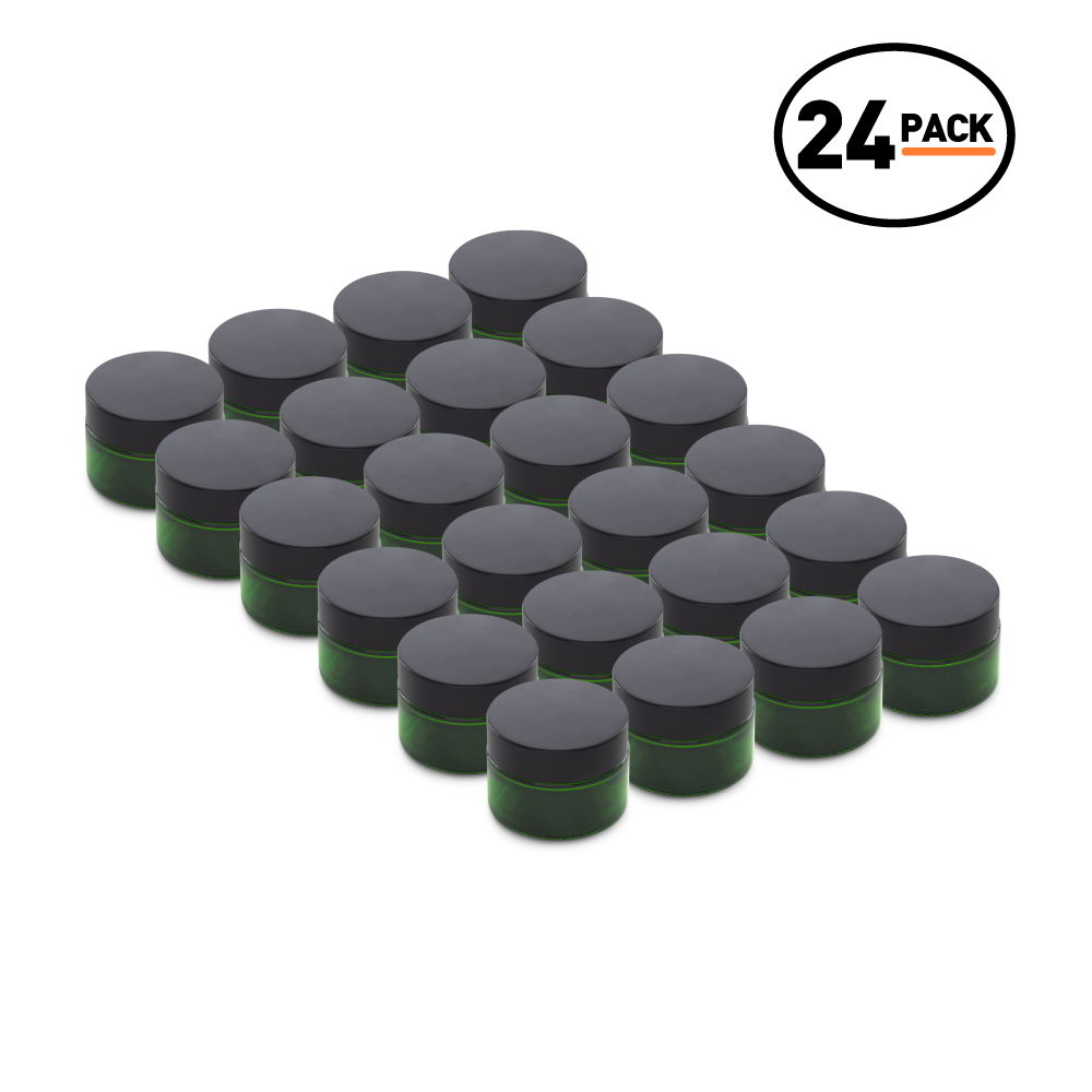 1 oz Green Glass Jars With Black Lids (24 Pack)