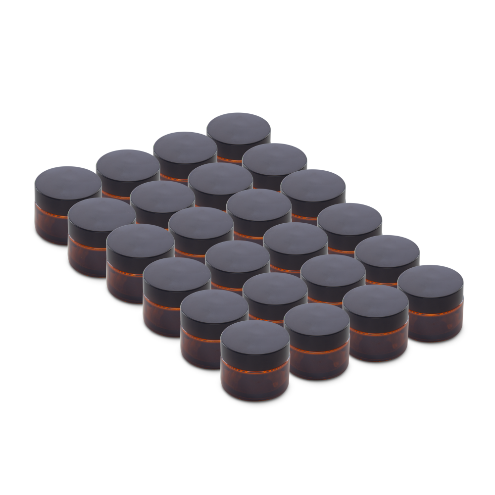 2 oz Amber Glass Jars With Black Lids (24 Pack)