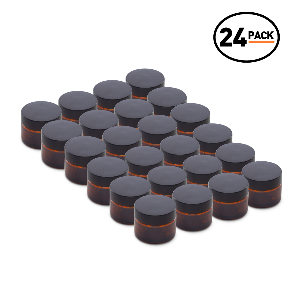 2 oz Amber Glass Jars With Black Lids (24 Pack)