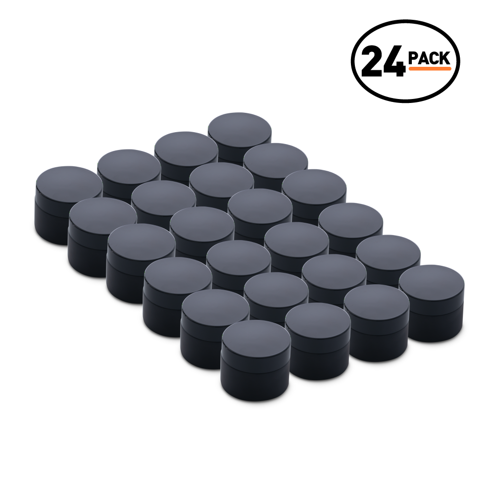 2 oz Black Frosted Glass Jars With Black Lids (24 Pack)