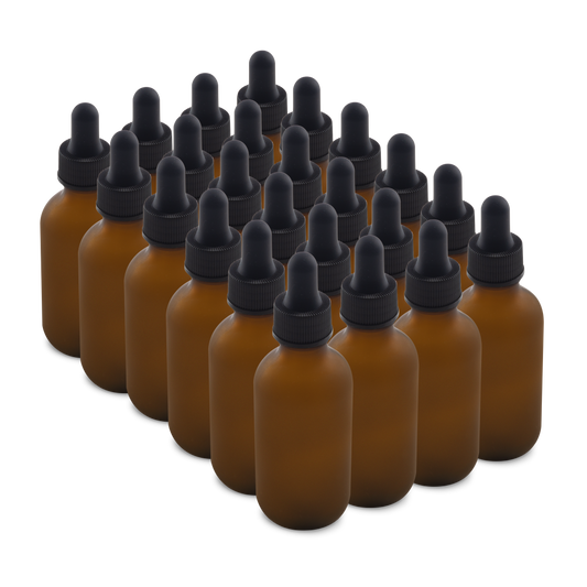 2 oz Amber Frosted Glass Boston Round Bottle With Black Dropper 