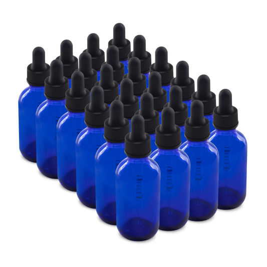 2 oz Blue Boston Round Glass Bottle With Black Dropper 