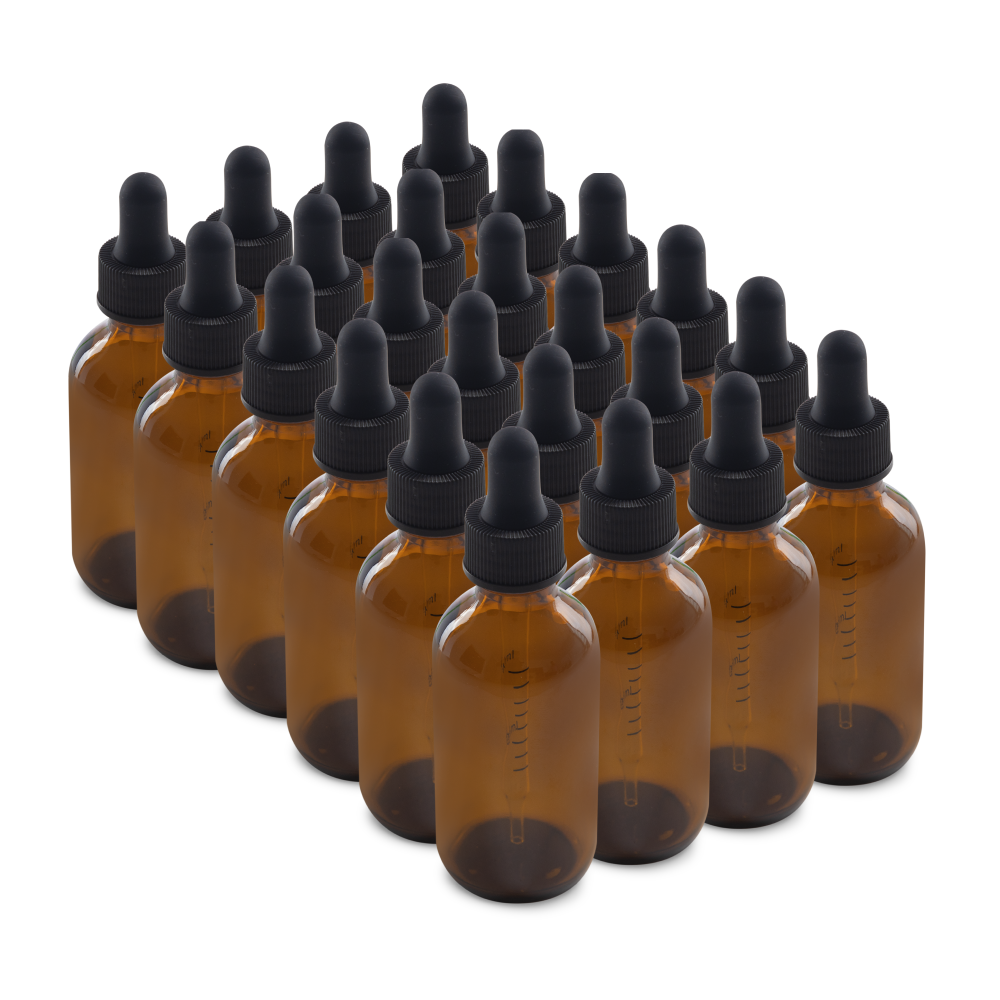 2 oz Amber Glass Boston Round Bottle With Black Dropper (24/72 Pack)