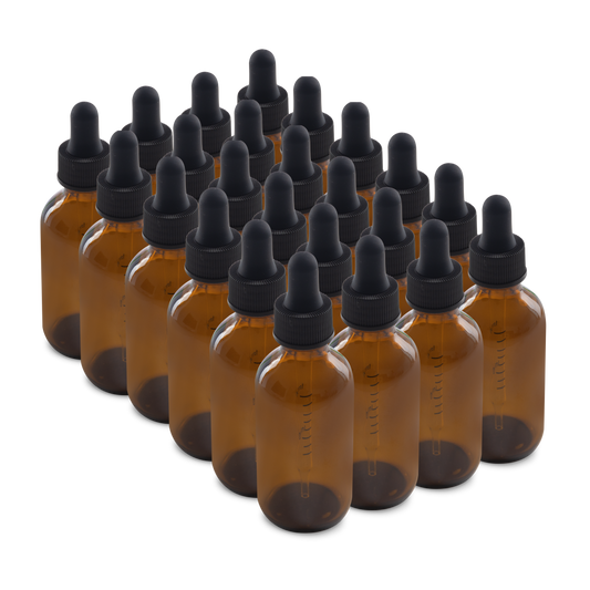 2 oz Amber Glass Boston Round Bottle With Black Dropper (24/72 Pack)