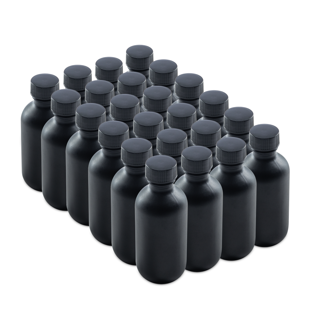 2 oz Black Frosted Glass Boston Round Bottles With Black Lids (24/72 Pack)