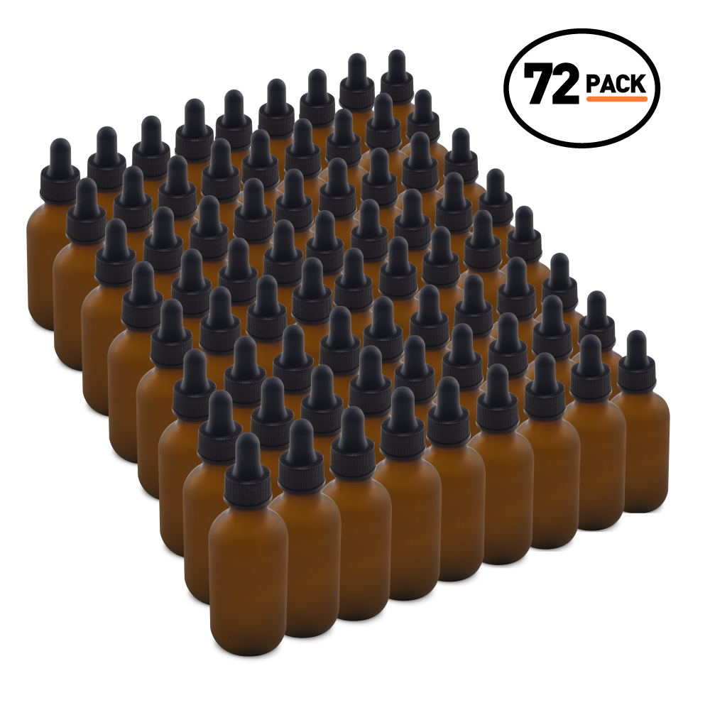 2 oz Amber Frosted Glass Boston Round Bottle With Black Dropper (24/72 Pack)