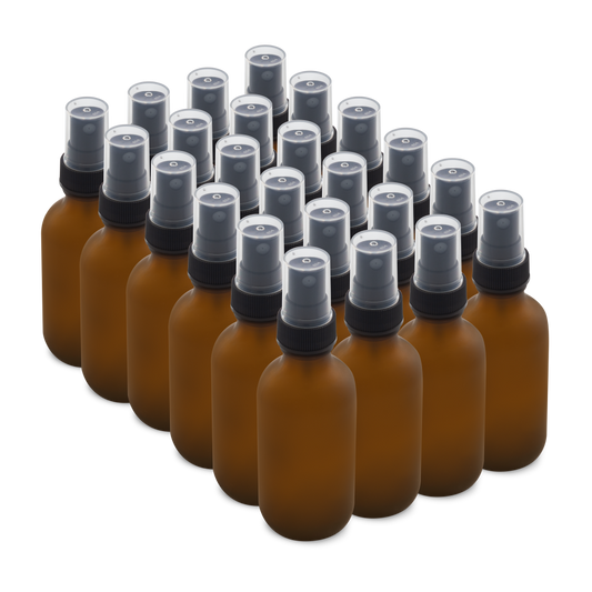 2 oz Amber Frosted Glass Boston Round Bottles With Black Fine Mist Sprayers (24/72 Pack)