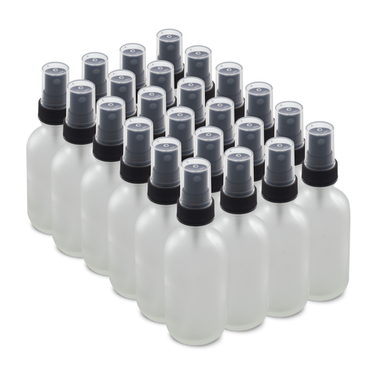 2 oz Clear Frosted Glass Boston Round Bottles With Black Fine Mist Sprayers (24/72 Pack)