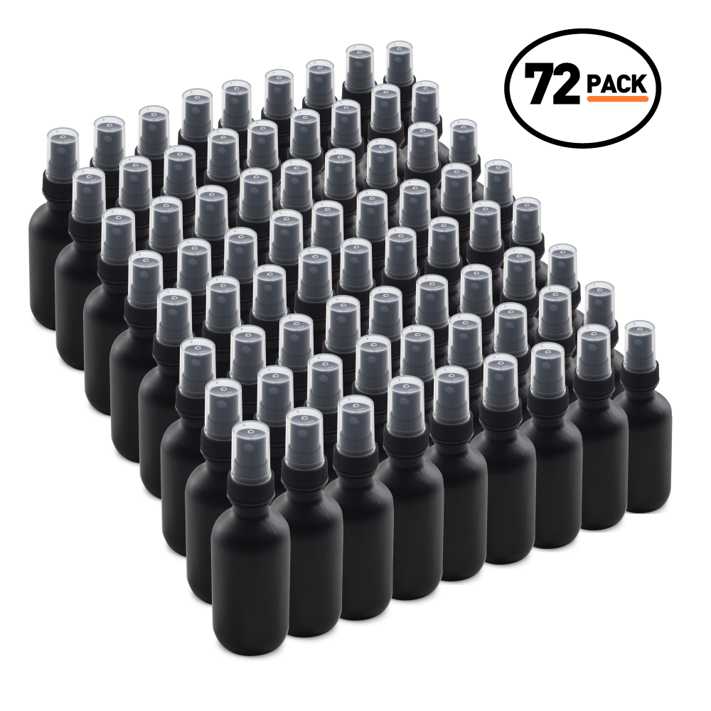 2 oz Black Frosted Glass Boston Round Bottles With Black Fine Mist Sprayers (24/72 Pack)