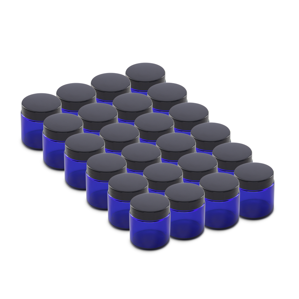 4 oz Blue Glass Jars With Black Lids (24 Pack)