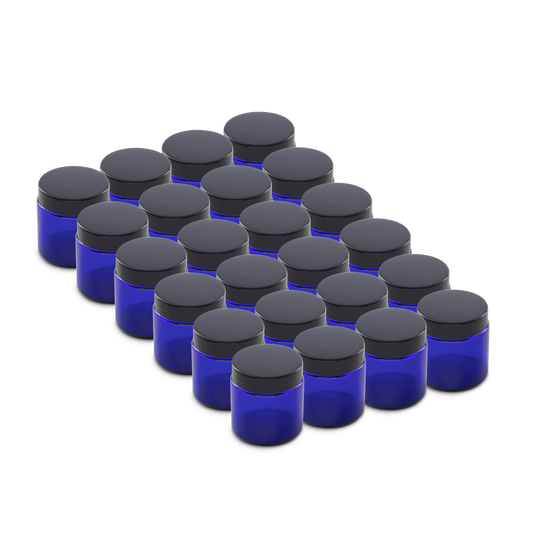 4 oz Blue Glass Jars With Black Lids 