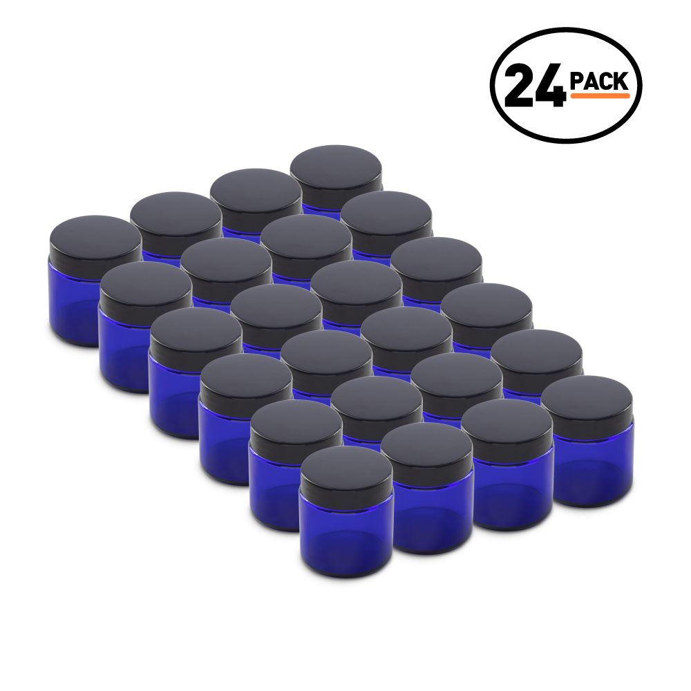 4 oz Blue Glass Jars With Black Lids (24 Pack)