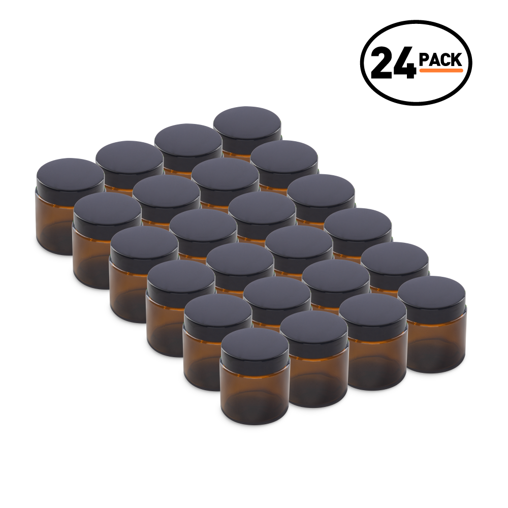 4 oz Amber Glass Jars With Black Lids (24 Pack)