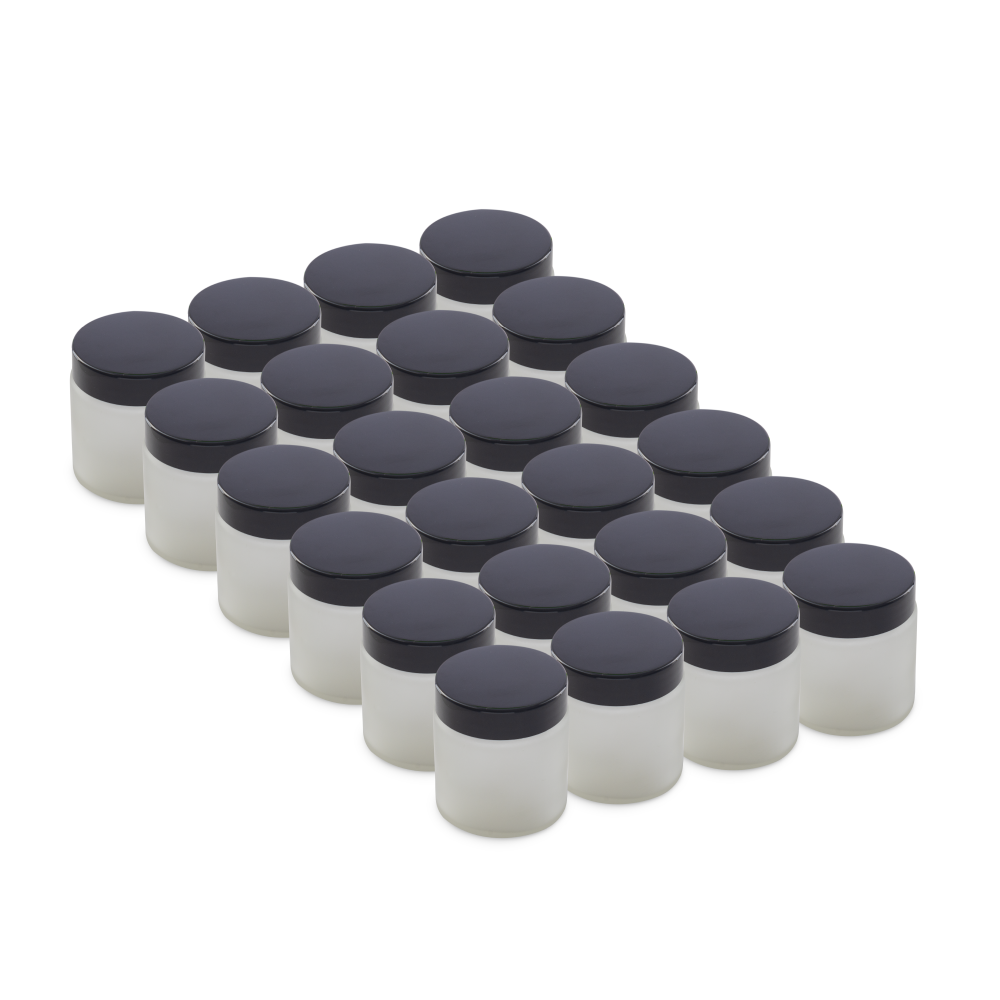 4 oz Clear Frosted Glass Jars With Black Lids (24 Pack)