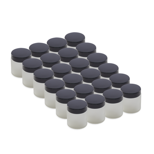 4 oz Clear Frosted Glass Jars With Black Lids