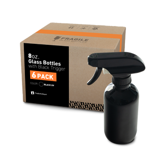 8 oz Black UV Glass Boston Round Bottle With Black Trigger Sprayer (6 Pack)