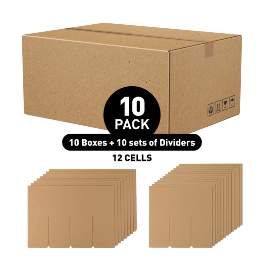 Box With Partitions - Fit 16 oz Glass Bottle with Closure (Cap) - 12 Cells 