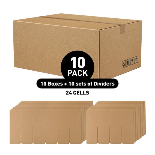 Box With Partitions - Fit 2 oz Glass Bottle with Closure (Any Closure) - 24 Cells 