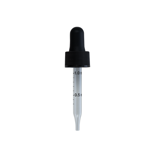 18-400 Black Dropper With Rubber Bulb And Glass Pipette - 24 Pack