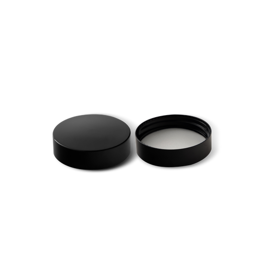 48-400 Black PP Smooth Skirt Lid With PE Liner - 24 Pack