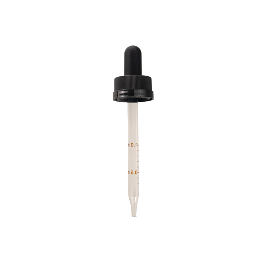 20-400 Child Resistant Black Dropper With Rubber Bulb And Glass Pipette